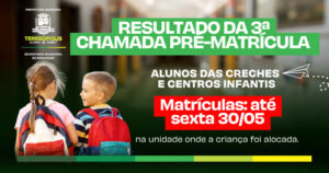 Leia mais sobre o artigo Matrícula da 3ª Chamada para Creches segue até a próxima sexta, 30