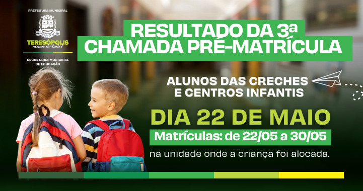 No momento, você está visualizando Educação divulga resultado da 3ª Chamada da Pré-matrícula para creches no próximo dia 22/05